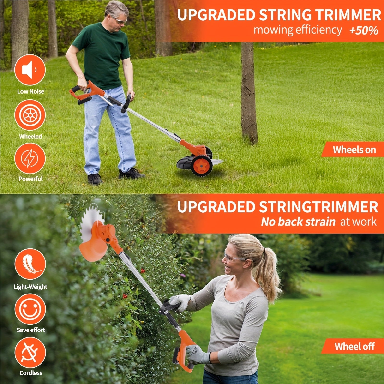 Portable Cordless Electric Lawn Mower, Grass Trimmer Handheld Weeder with 4 Different Blade Models and Two Large Capacity Lithium Batteries, Suitable for Outdoor and Patio Use, Includes Charger 