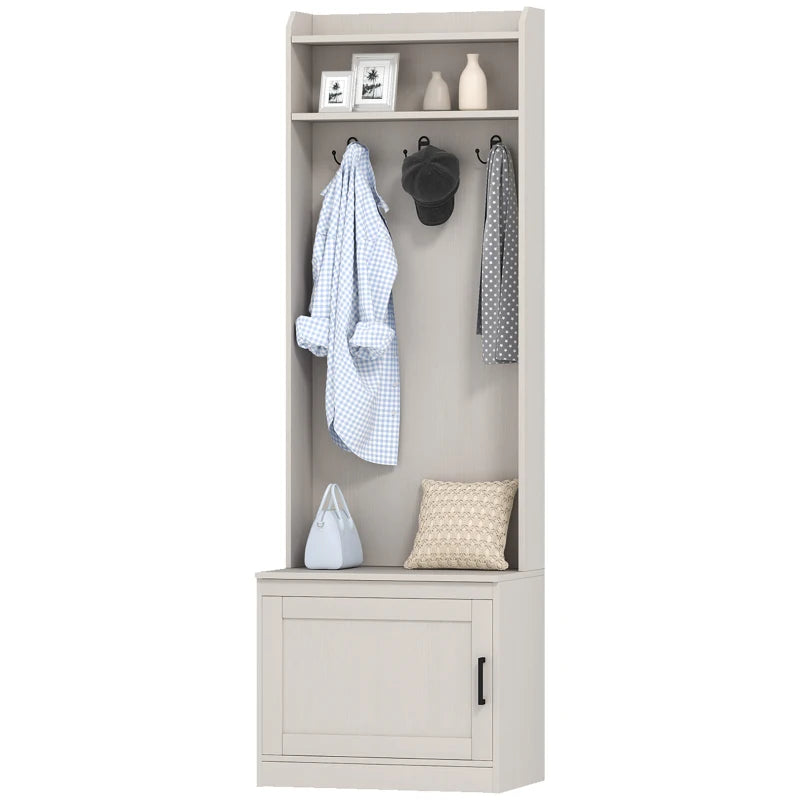 Modern Hall Tree with Shoe Storage Bench, Coat Rack and Shelves, White