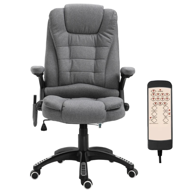 6 Point Vibrating Massage Home Office Chair High Back Executive Chair with Reclining Back, Swivel Wheels, Grey