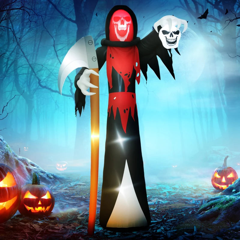 Outsunny 12ft Halloween Inflatable Grim Reaper – LED Lighted Blow-Up Garden Decoration for Indoor & Outdoor 