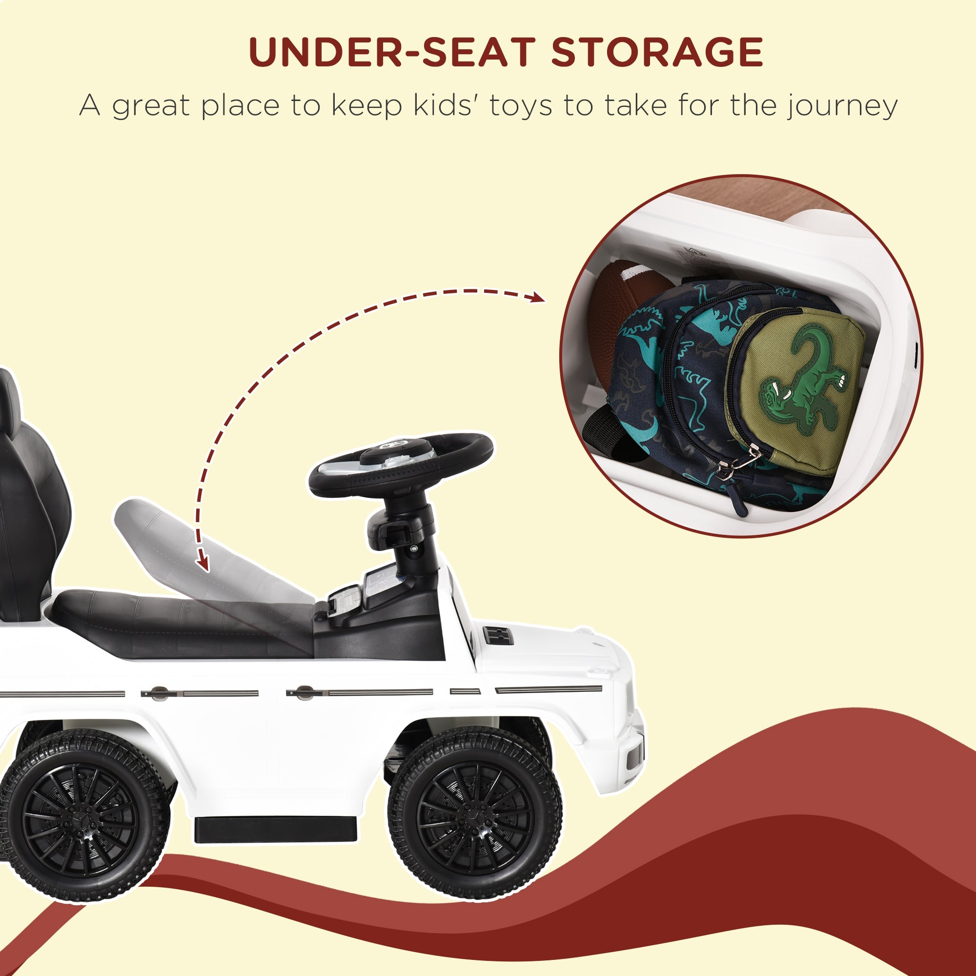 Aosom Mercedes-Benz G350 Ride-on Sliding Car Walker Push-Along with Horn Steering Wheel NO POWER Manual Under Seat Storage Design White 