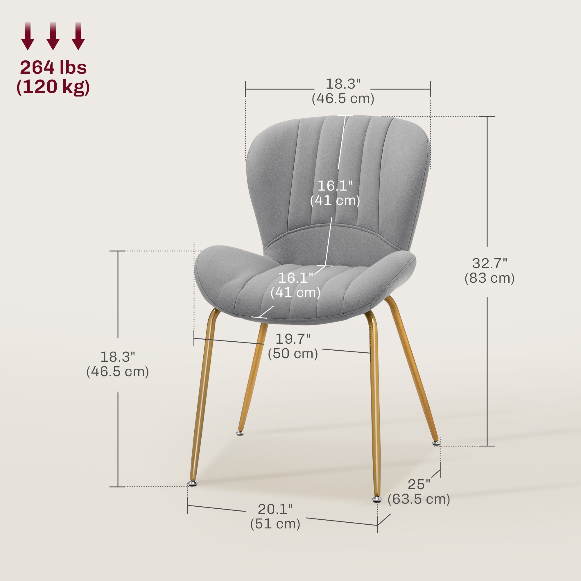 HOMCOM Dining Chairs Set of 2, Modern Accent Chair with Cushioned Backrest, Upholstery for Living Room, Grey 