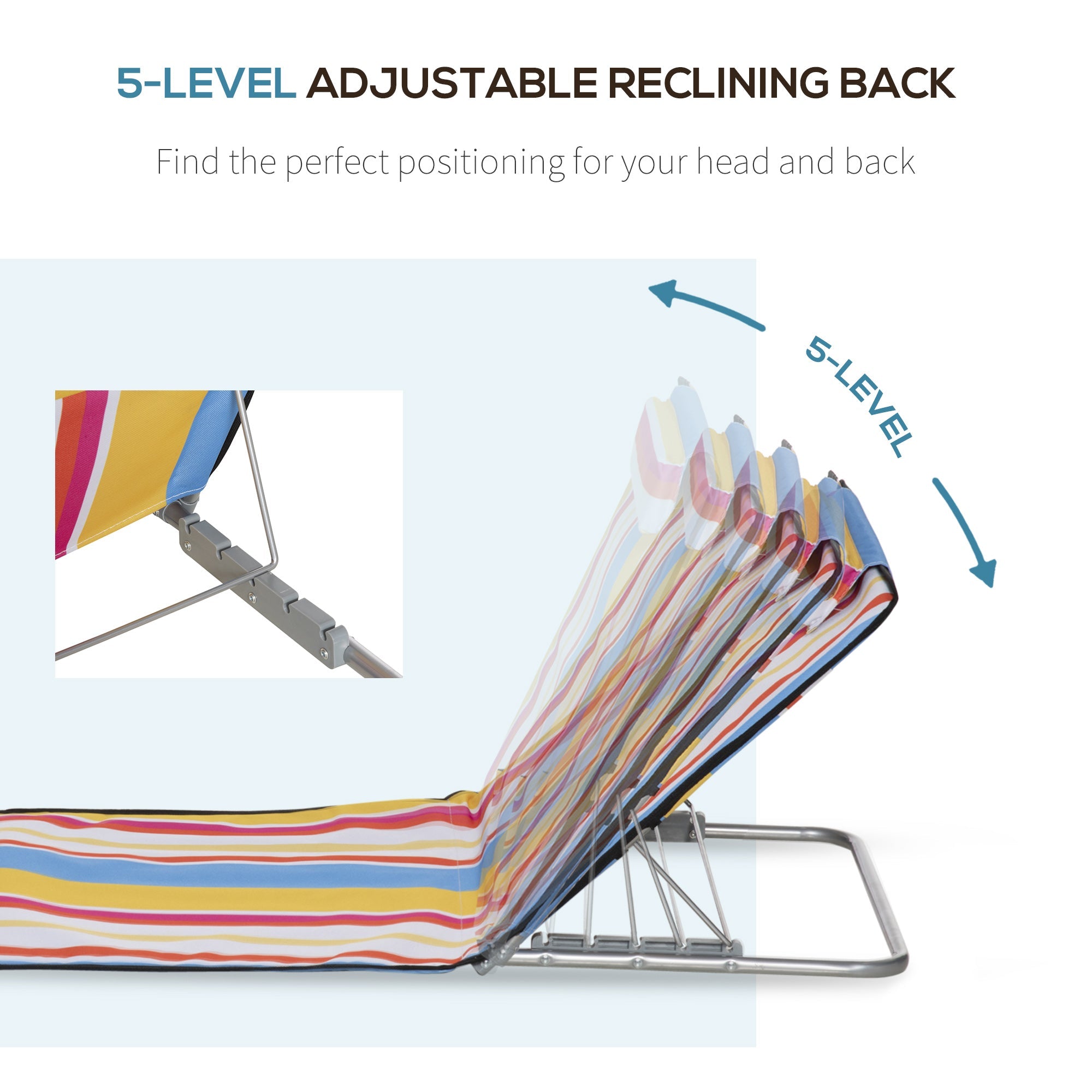Outsunny Set of 2 Beach Lounge Chair Sun Lounger Beach Mat, Padded Folding Ground Mat Lounge Chair w/Adjustable Back, Steel Frame 