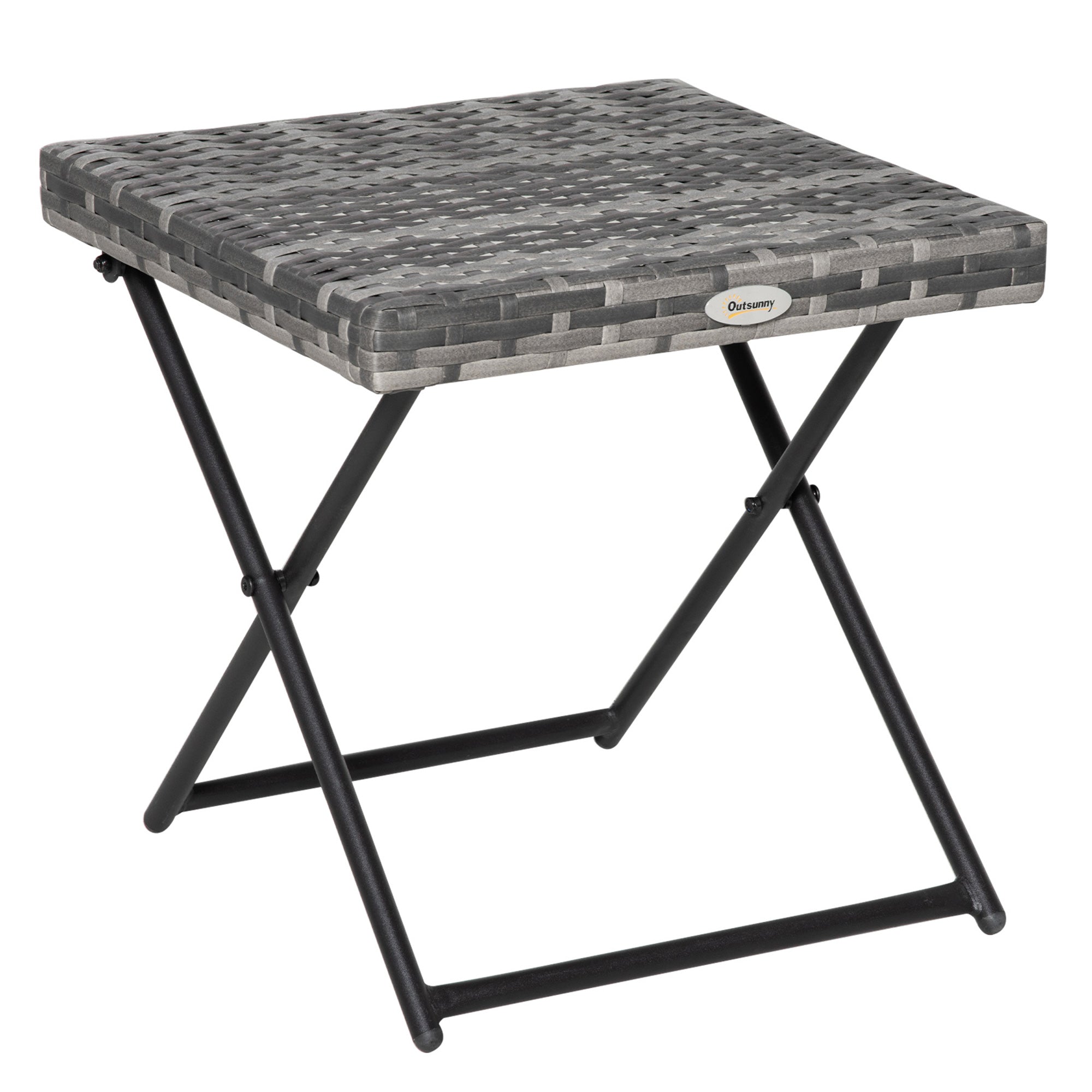 Outsunny Folding Rattan Coffee Table Patio Outdoor Wicker Side Table for Balcony Porch Poolside 15.75"x15.75"x15.75" Brown 