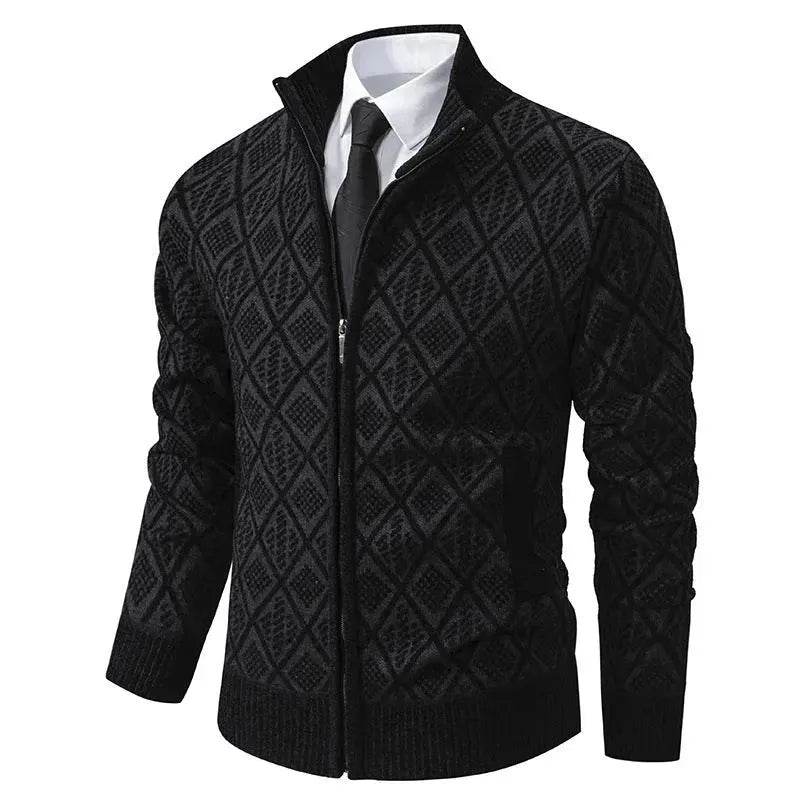 2025 Fall Winter Men Fleece-lined Thick Stand Collar Sweater Cardigan for men 