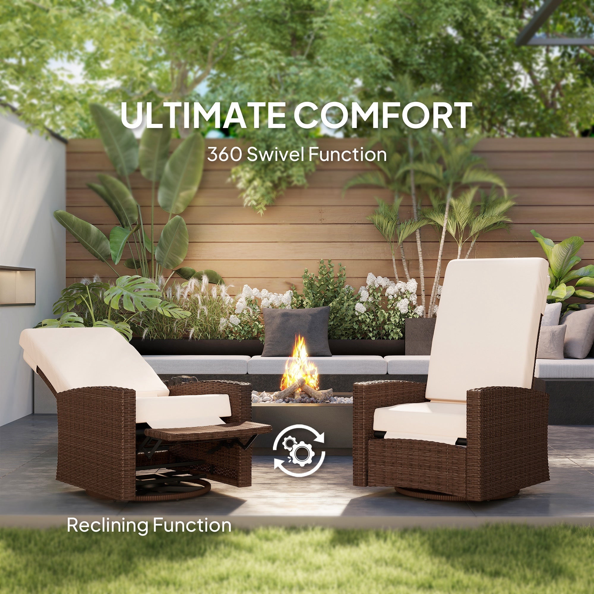 Outsunny Outdoor Rattan Wicker Lounge Chair with Footrest & Soft Cushion for Patio, Garden, Backyard, Cream White 