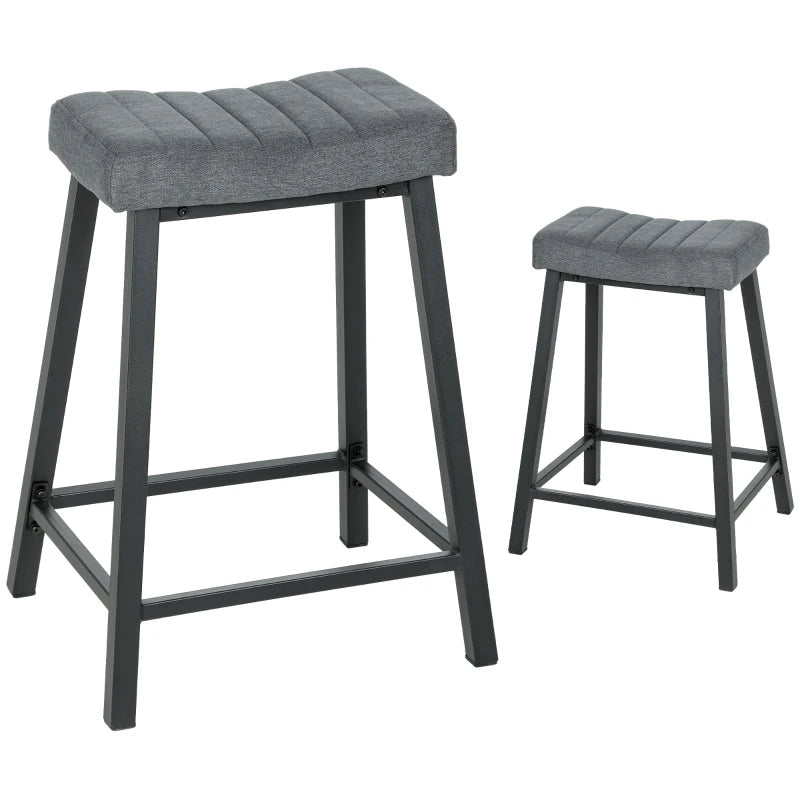 Set of 2 Bar Stools, Velvet Upholstered Counter Stools with Curved Seat and Footrest for Kitchen Island, Grey