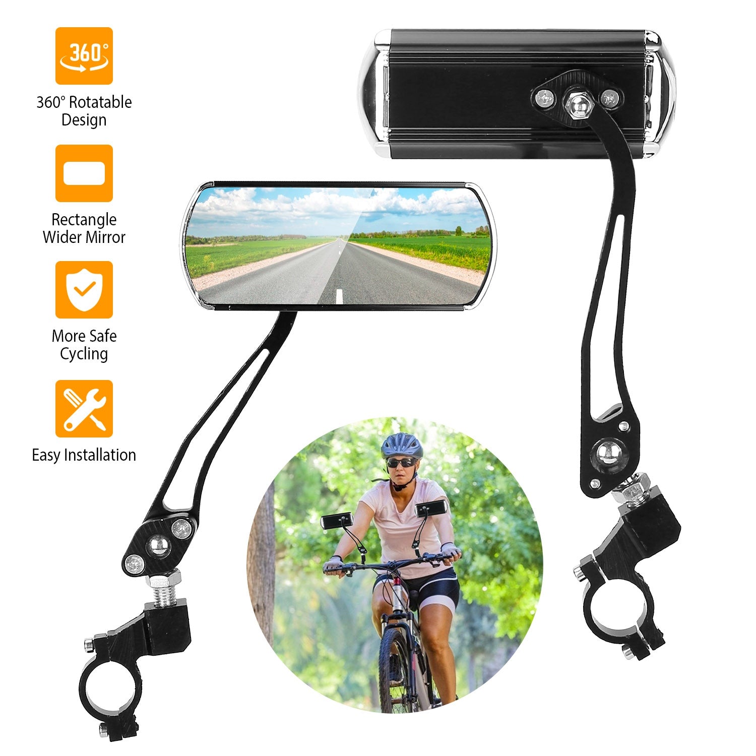 1 Pair Handlebar Bike Mirrors Adjustable 360° Rotatable Safe Rearview Bicycle Mirror Scratch Resistant Rectangular Bike Mirror For Mountain Bike Road