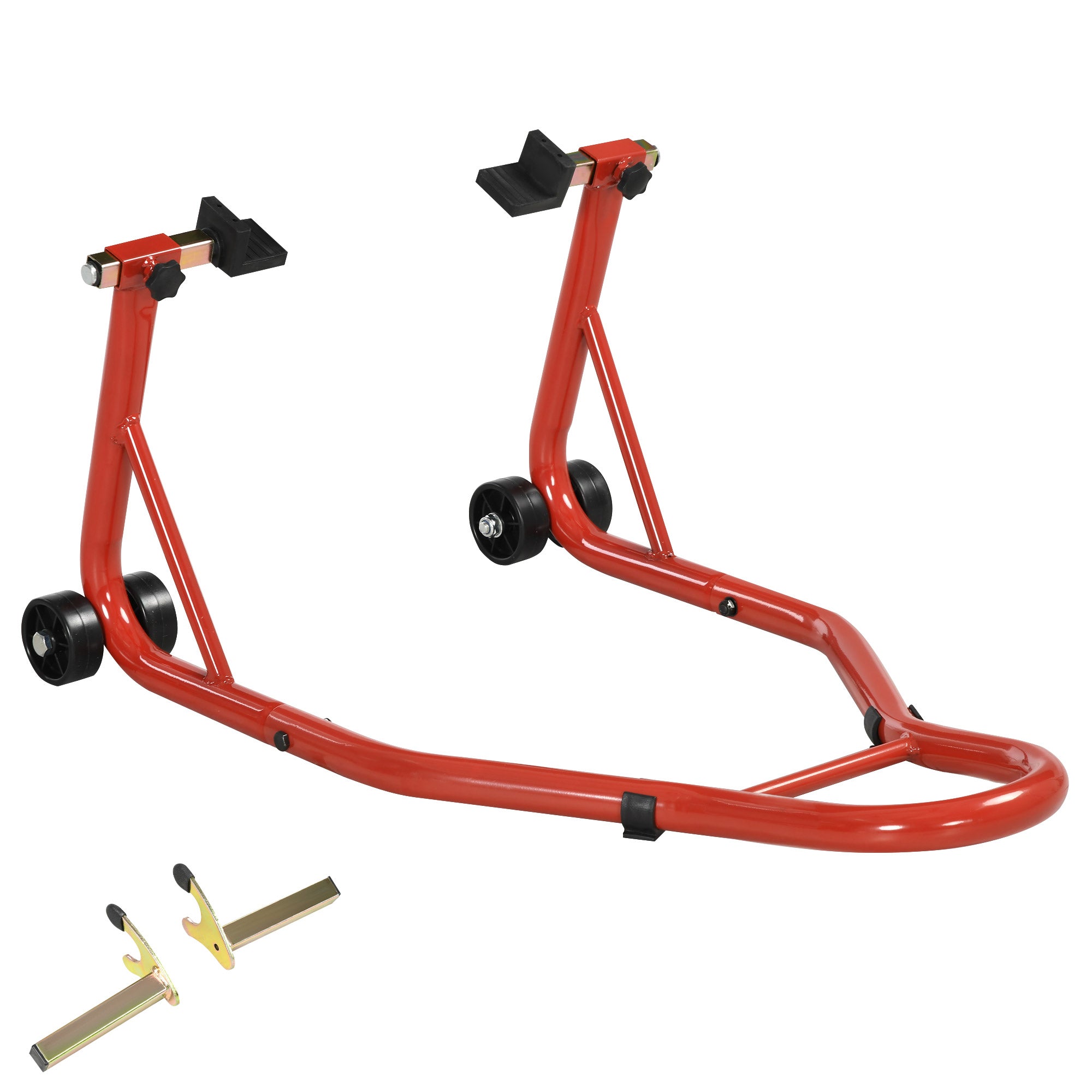 HOMCOM Motorcycle Rear Wheel Stand, Universal Motorcycle Lift with U + L Swingarm Spool, Red 