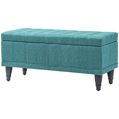 HOMCOM Storage Ottoman Linen Fabric End of Bed Bench with Button Tufted Storage for Bedroom Green 