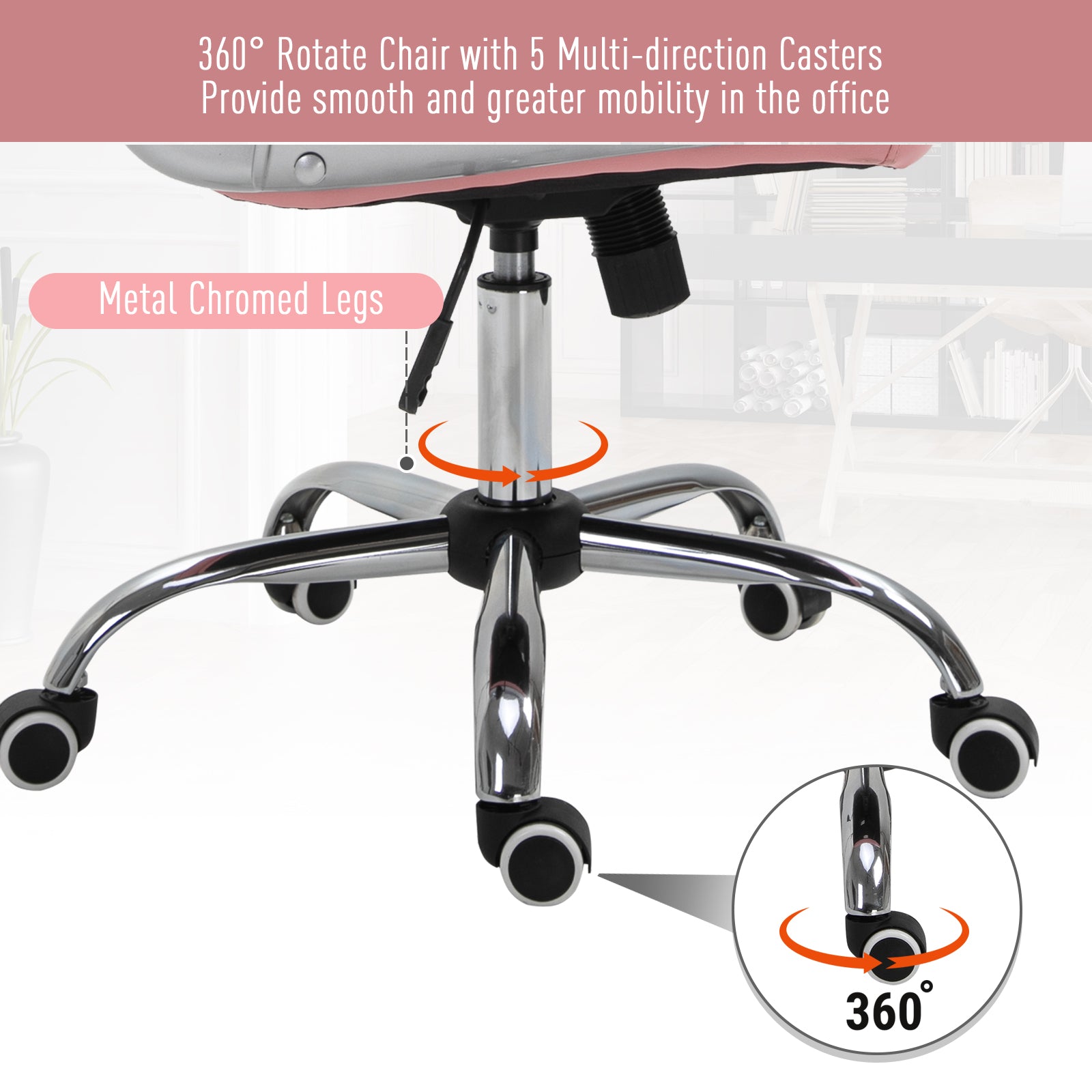 Vinsetto 360° Swivel Office Chair Vanity Style Tufted Backrest Task Chair with Height Adjustable, Armrests and Thick Padding, Pink 