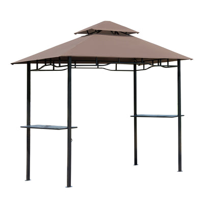 Outsunny 8' x 5' BBQ Grill Gazebo Tent with Double Tiered Canopy for Outdoor Sun Shade, Coffee 