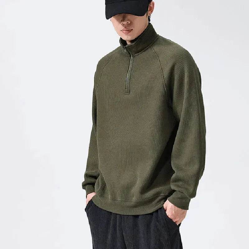 Autumn Winter half zip Stand-collar Fleece Sweatshirt Pullover tops for men 
