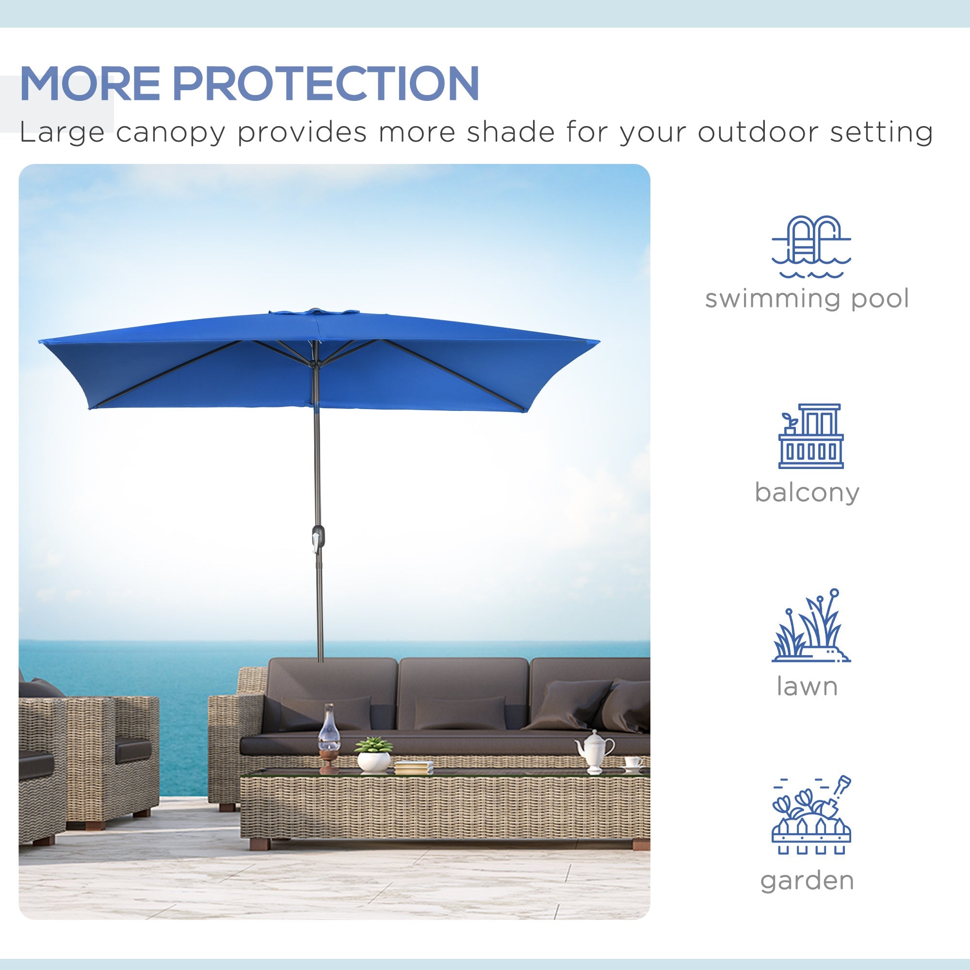 Outsunny Rectangle Patio Umbrella: 6.5x10ft Aluminum Tilt Outdoor Sunshade Canopy with Crank, Dark Blue 