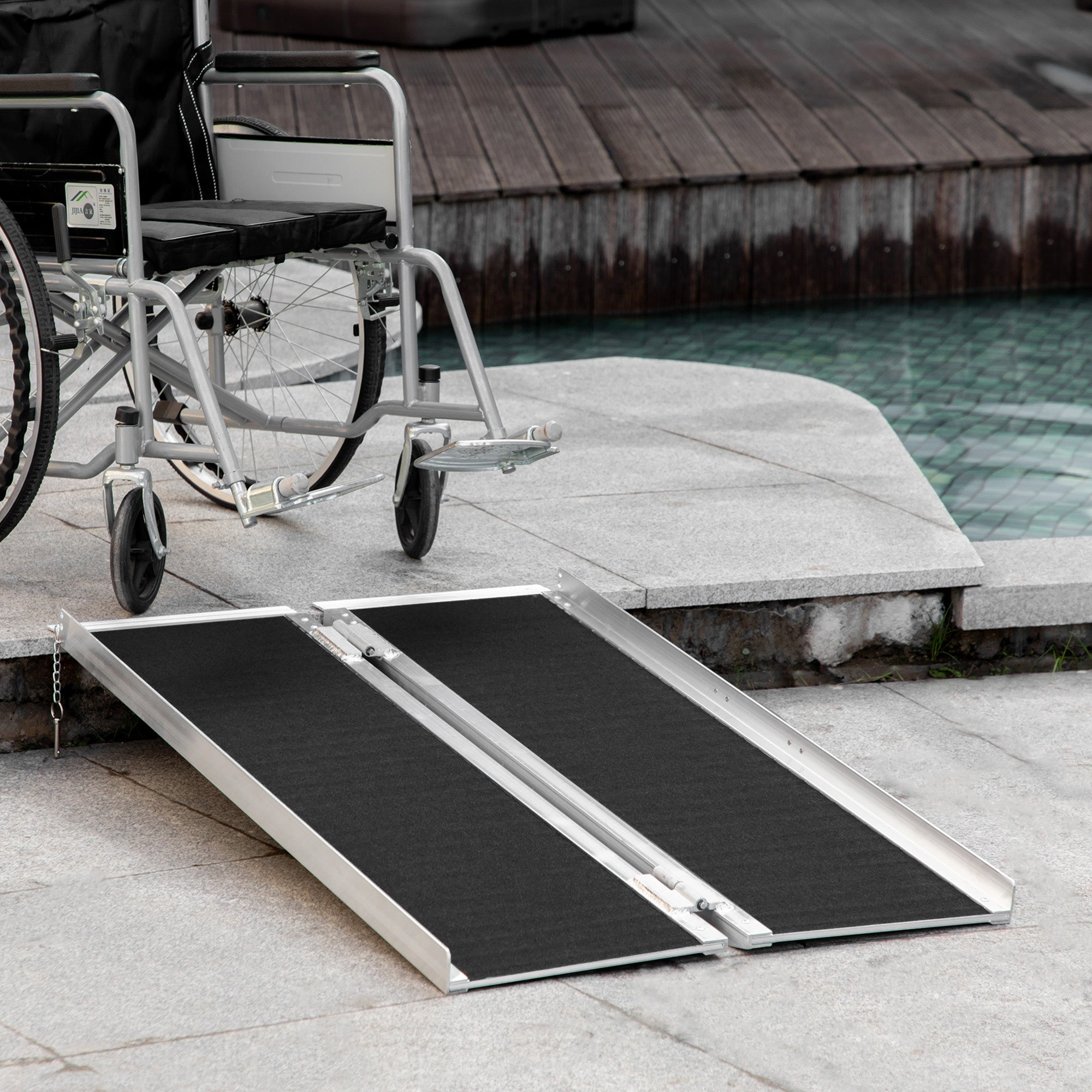 HOMCOM 4ft Portable Wheelchair Ramp: Aluminum, Durable, Foldable Mobility Aid, Non-Skid PVC Surface for Safety 