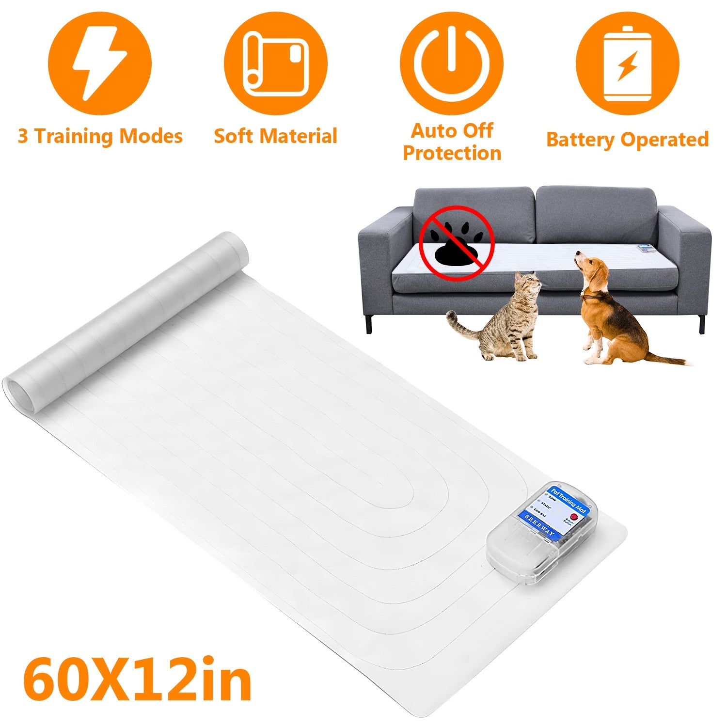 Electronic Pet Training Mat Indoor Safe Shock Training Pad for Dogs Cats Pet Barrier 60x12in with 3 Training Modes