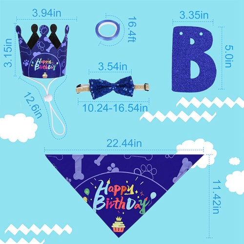 Dog Birthday Bandana Hat Set Dog Birthday Party Supplies Cute Dog Birthday Banner Decoration with Hat Bandana Bowtie 