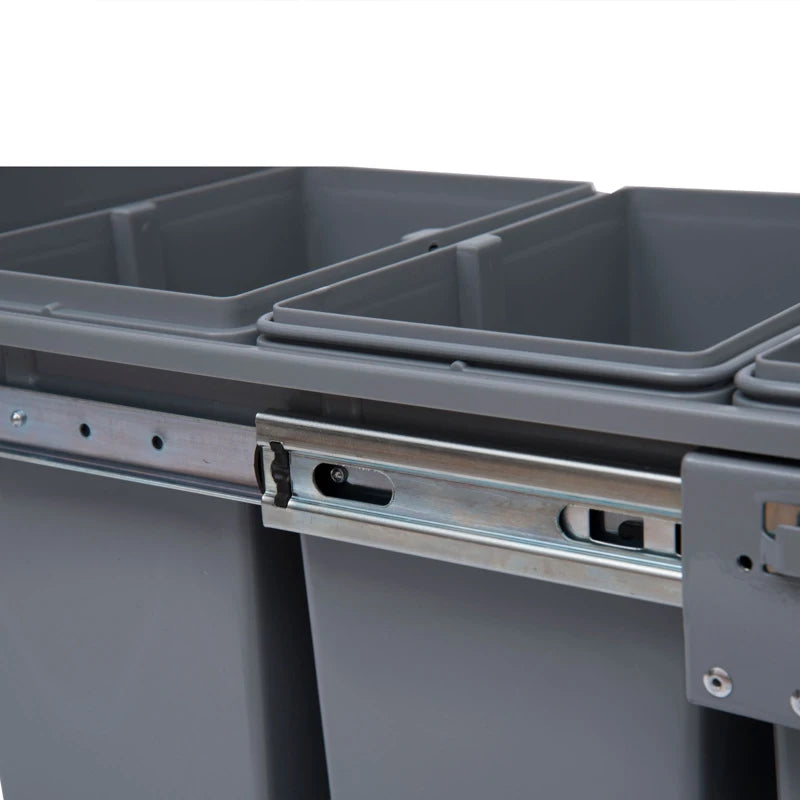 Pull Out Trash Can Under Cabinet, 10.6 Gallon (40L) Slide Out Garbage Can with 3 Removable Compartments, Grey