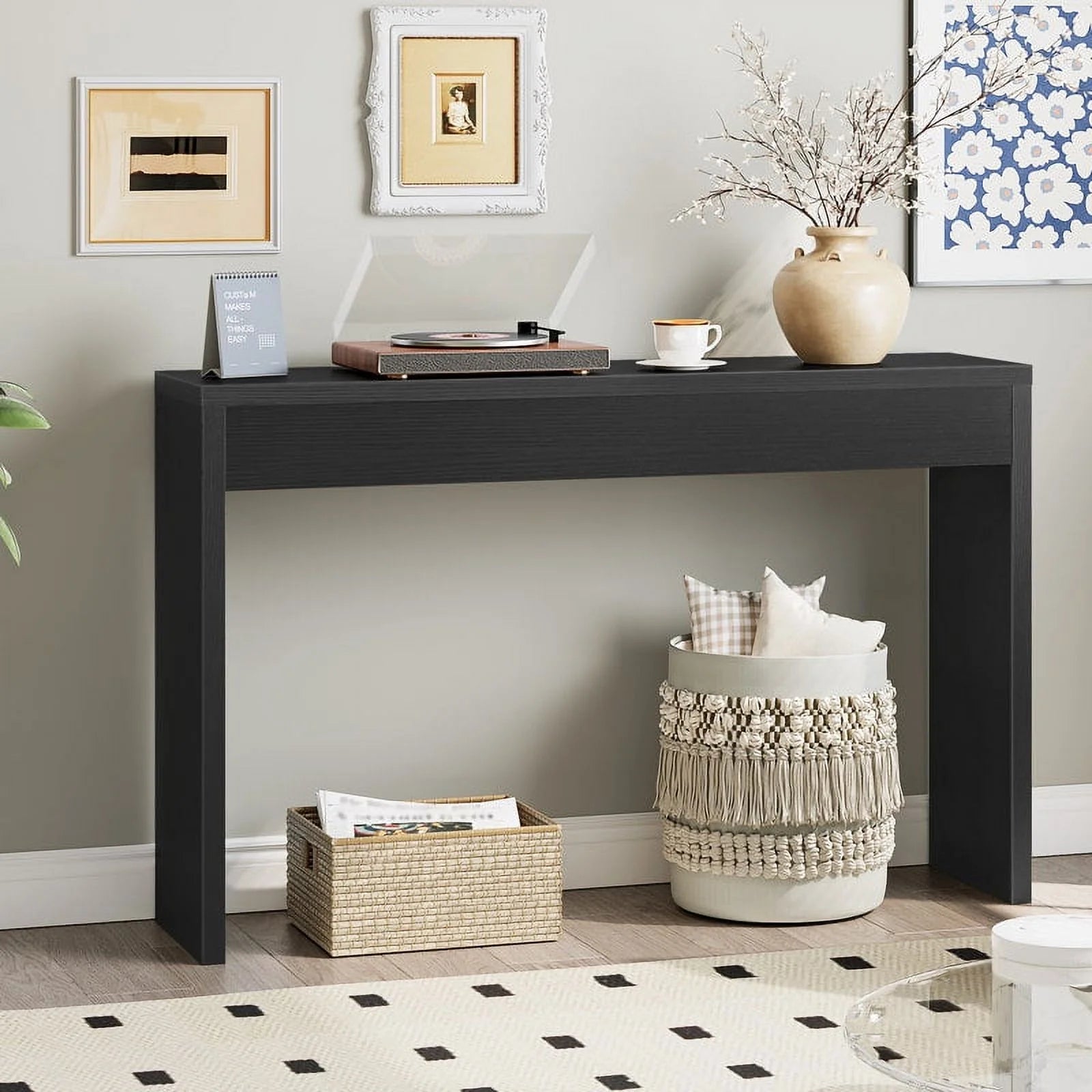 HOOBRO 47.2-Inch Console Table with Open Storage Shelf, Modern Entryway Sofa Table, Black