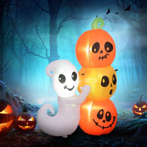 HOMCOM 5ft Inflatable Halloween Decoration Ghost And Pumpkin, Blow Up Outdoor LED Yard Display, Waterproof 