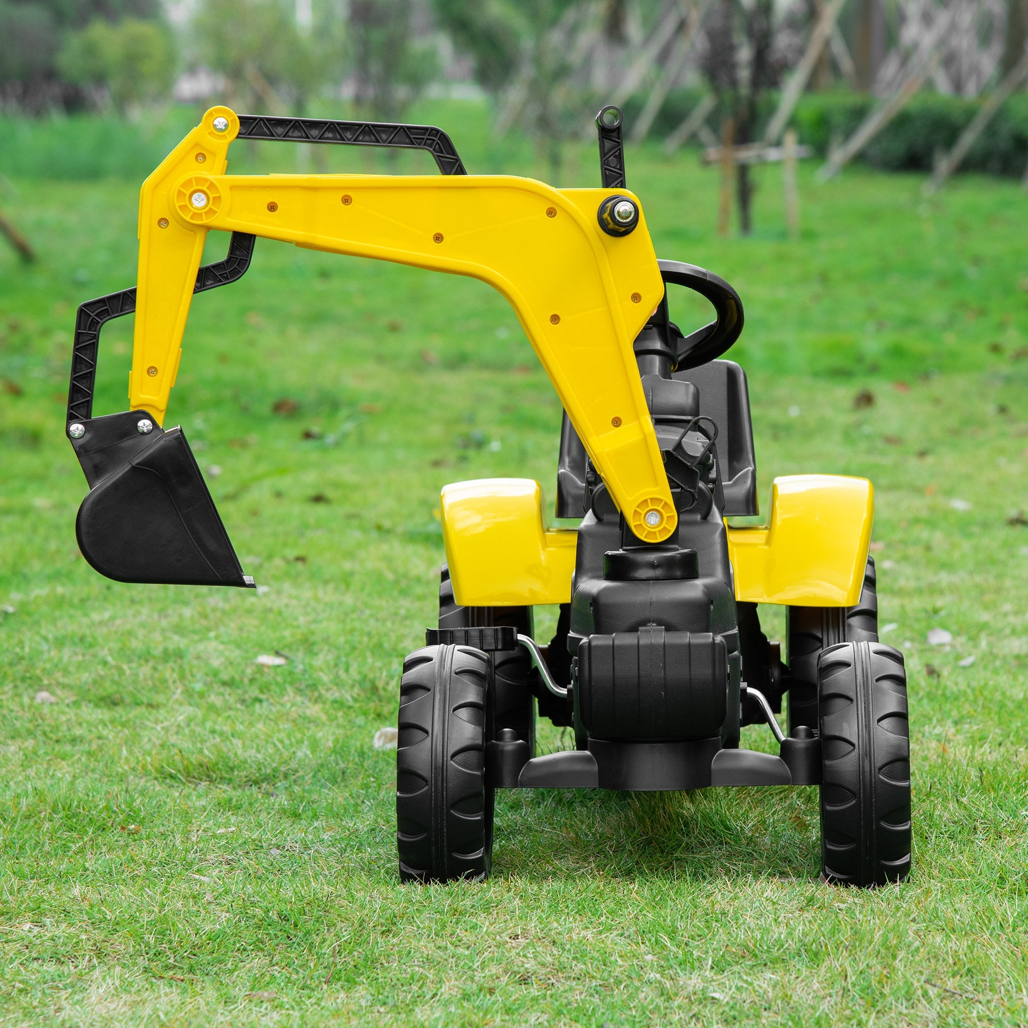 Aosom Kids Ride on Excavator, Pedal Excavator Ride on Toy, Pretend Play Ride on Tractor for Kids & Toddlers, Yellow 