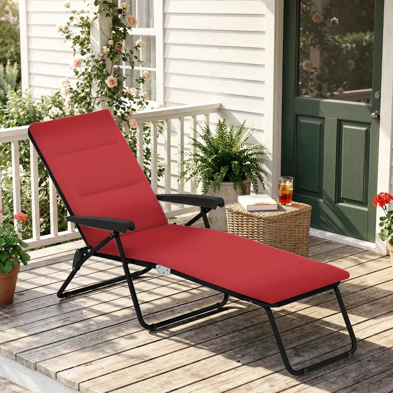 Foldable Lounge Chair, Reclining Patio Sun Lounger with 6-Position Adjustable Back, Wine Red