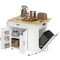 Kitchen Island Cart, Portable Kitchen Island Table with Charging Station, Rubber Wood Drop Leaf, Trash Storage, White