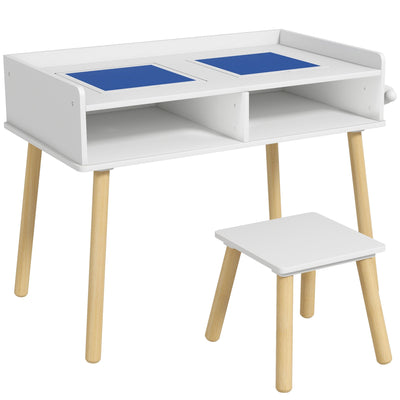 Qaba Multi-Use 3-in-1 Kids Table & Chair Set, Blue, Encourages Play, Drawing, Reading, Perfect for Art & Crafts, Nursery/Playroom 