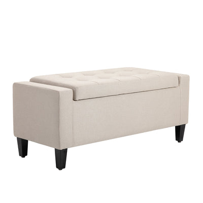 HOMCOM Linen-Touch Storage Ottoman: Tufted Flip-Top Design for Added Functionality, Beige 