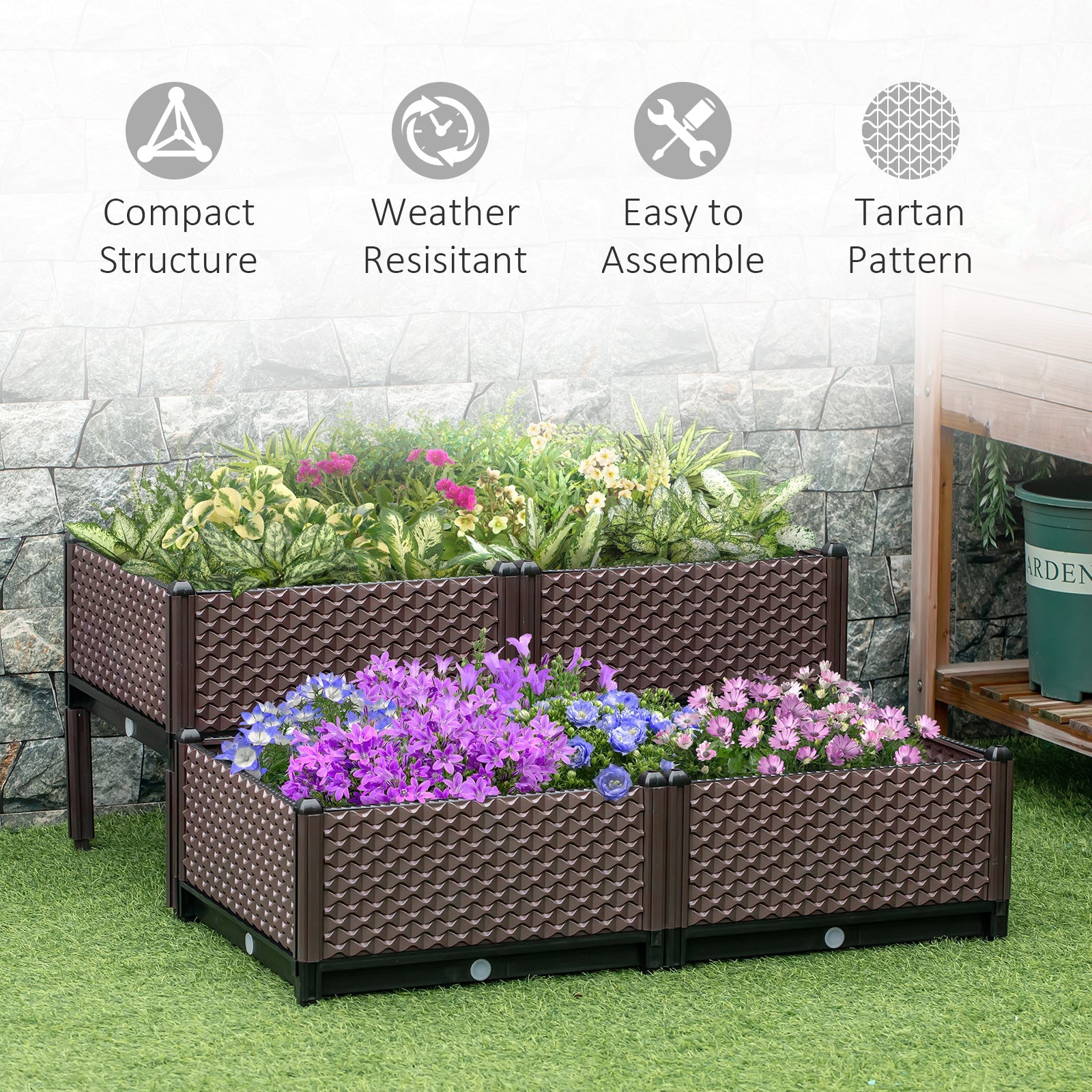 Outsunny Set of 4 Garden Raised Bed Kit, DIY Elevated Planter Box, Flower Vegetables Planting Container with Self-Watering Design 