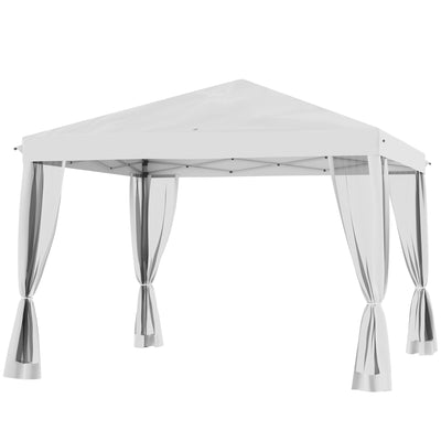Outsunny 10x10 Pop-Up Gazebo Tent with Mesh Sidewalls & Carry Bag for Outdoor Patio, UV Protection, Cream White 