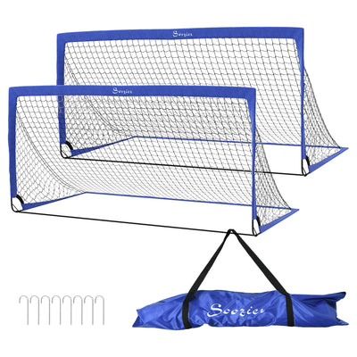 Soozier Set of 2 Soccer Nets for Backyard, Portable Soccer Goal for Practice with Carry Bag 