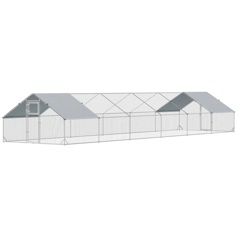 Metal Chicken Coop with Water- and UV-Protection Cover for Backyard Hen, Duck, Rabbit, 39.4' x 9.8' x 6.4'