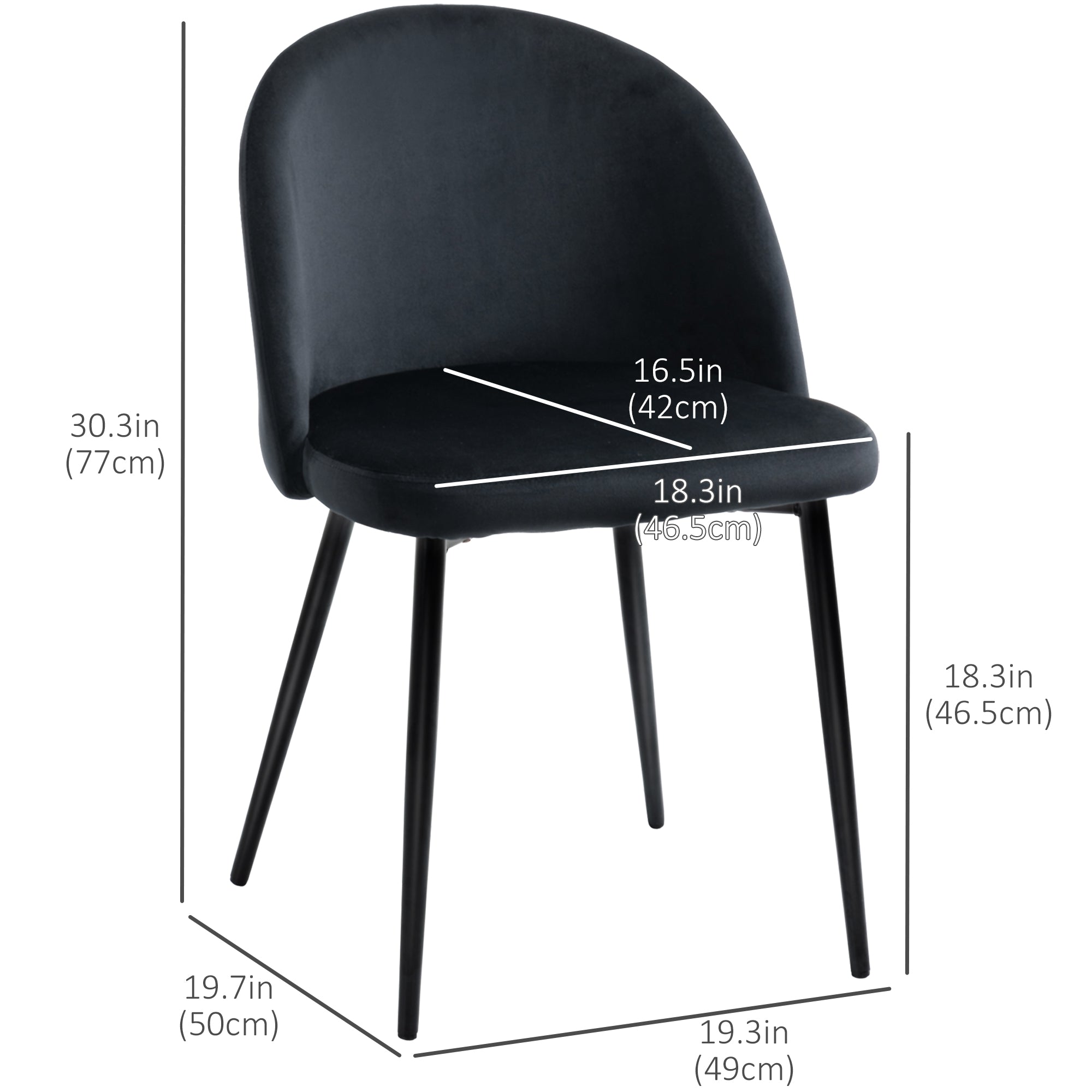HOMCOM Modern Dining Chairs, Mid-Back Velvet-touch Upholstery Side Chair, Table Chair for Living Room, Dining Room, Black, Set of 4 