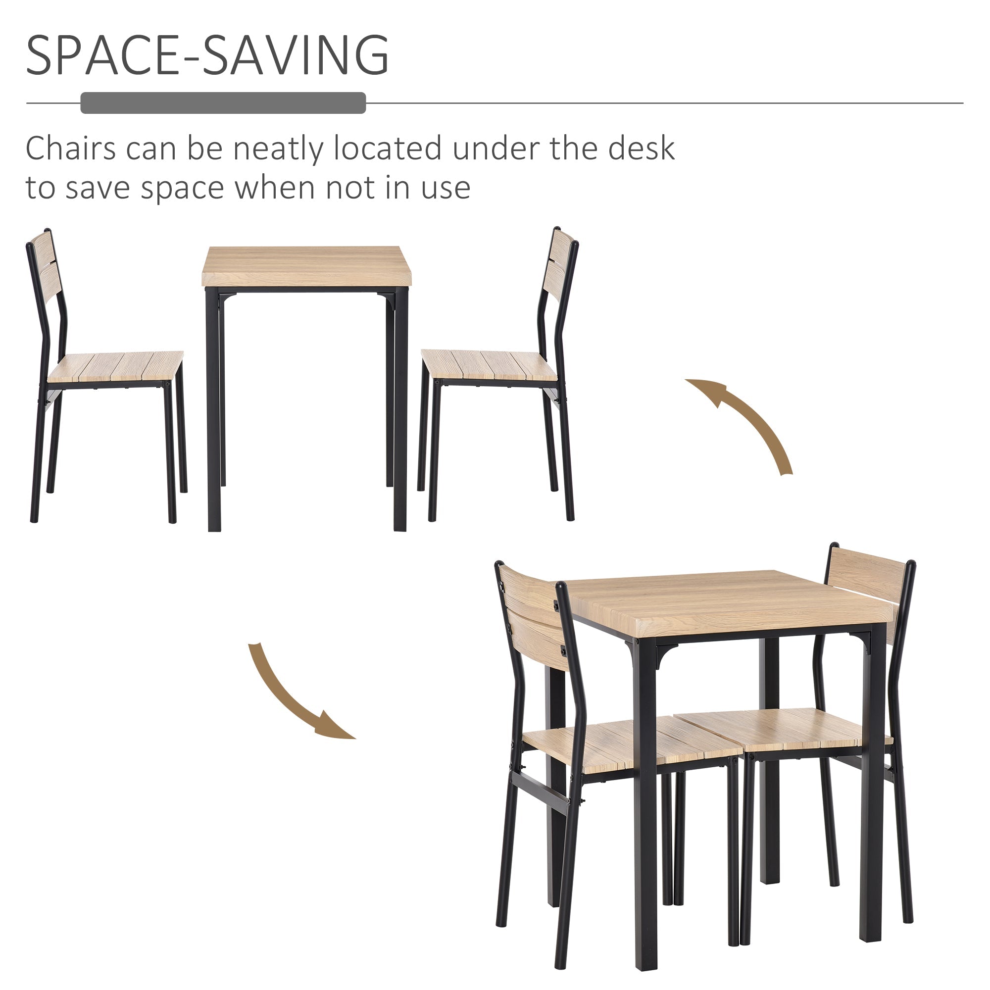 HOMCOM 3pcs Wooden Dining Set Industrial Style Wood and Metal Kitchen Table Set for 2 Chairs Modern and Sleek Dinette Home Furniture 