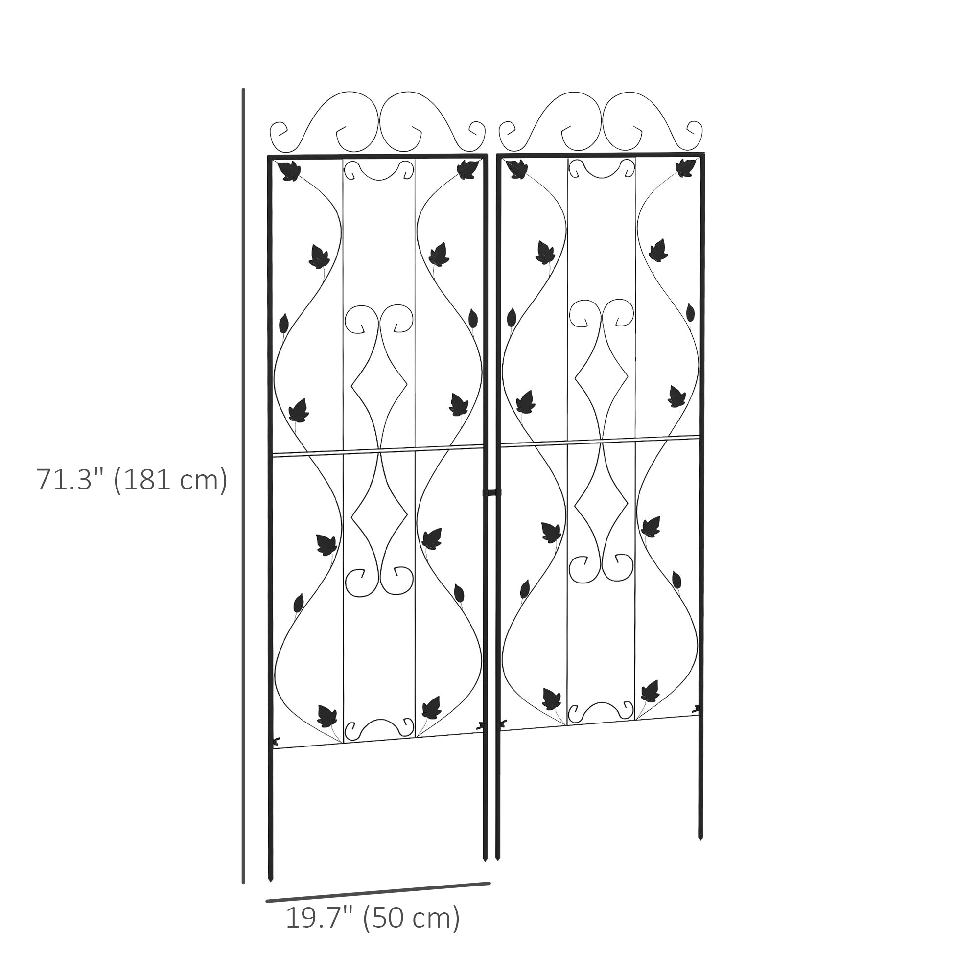 Outsunny Metal Trellis Set of 2, Garden Trellis for Climbing Plant Support Frames, Leaf Design 