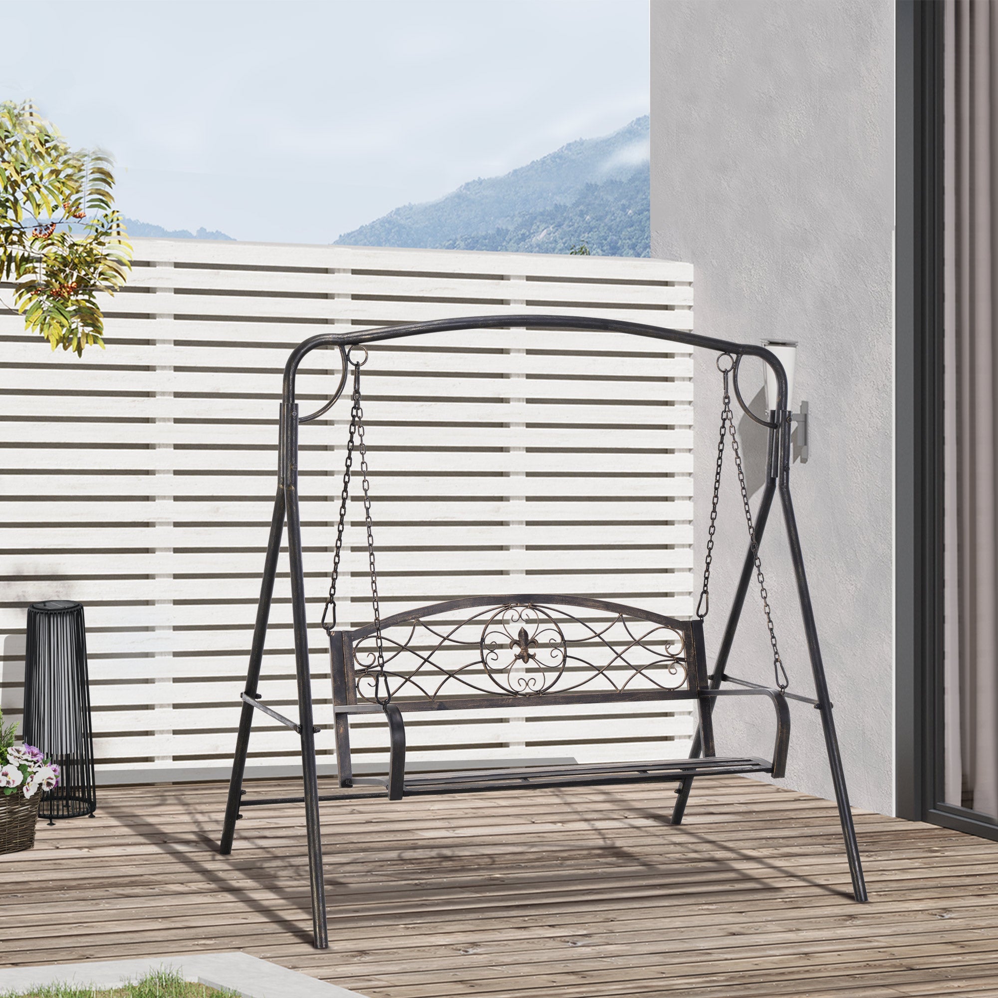 Outsunny 2 Seater Porch Swing Chair, Weather Resistant Outdoor Swing Seat with Metal Frame for Garden, Backyard, Lawn, Black 