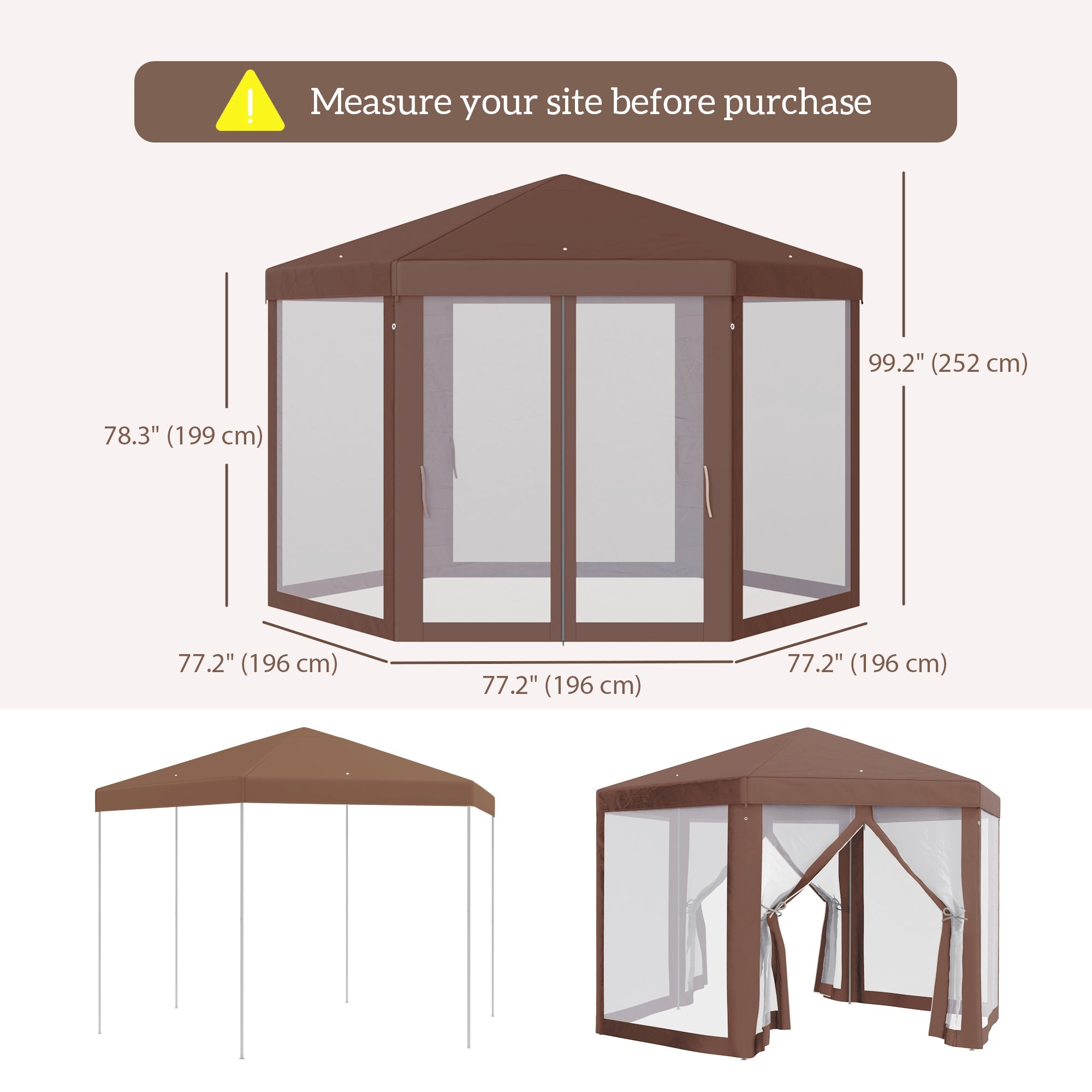 Outsunny 13' x 13' Hexagonal Party Tent, Canopy Tent with Nettings, Zipped Doors for Garden, Patio, Outdoor, Brown 