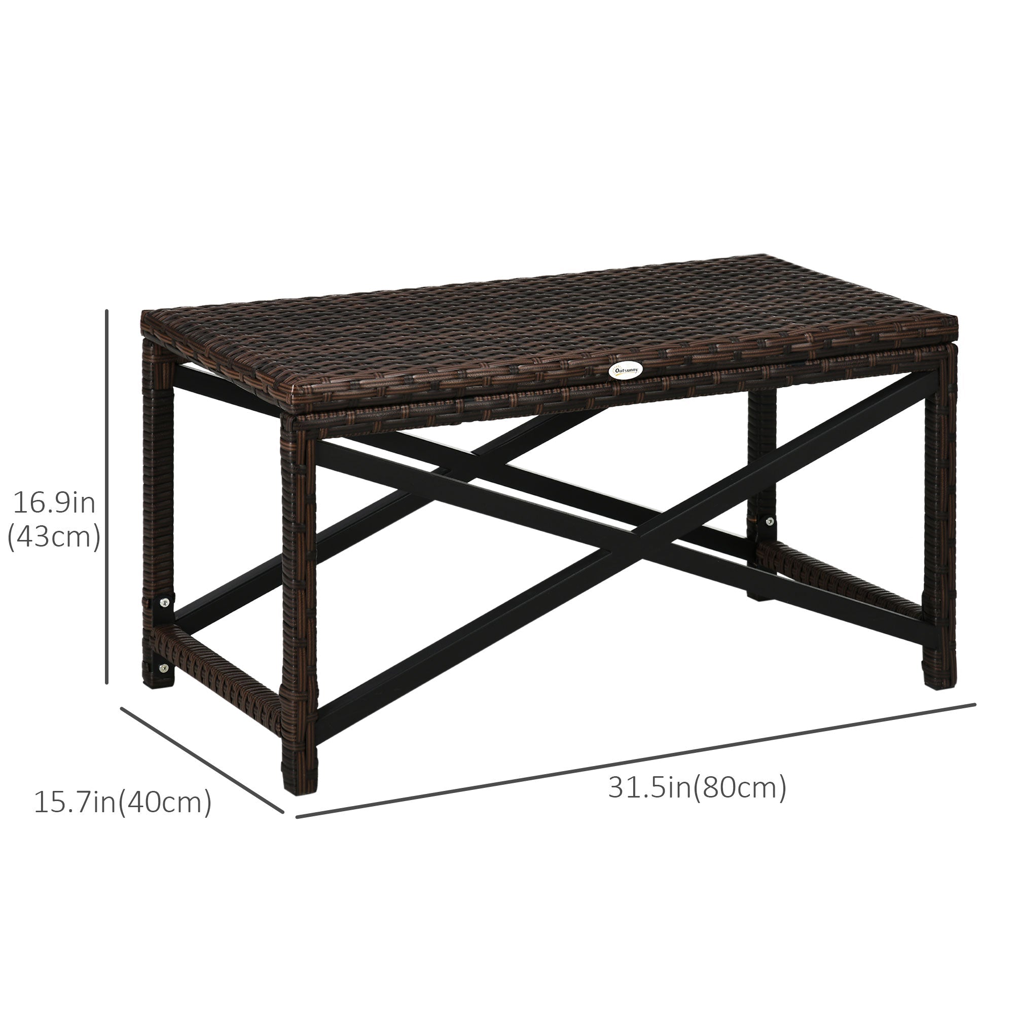 Outsunny Mixed Brown Wicker Patio End Table Outdoor Rattan Side Table with Sturdy Plastic Board Top for Porch Balcony 