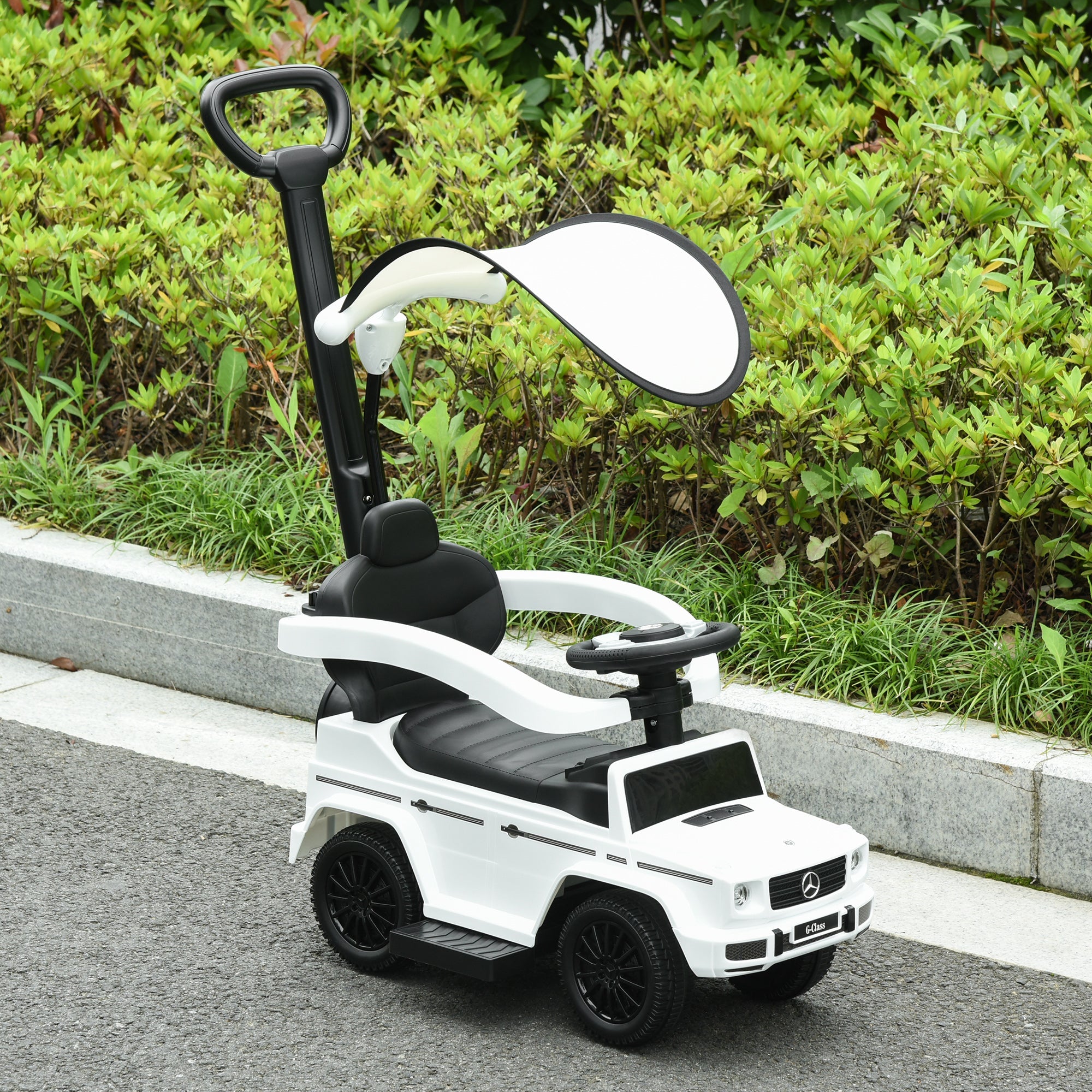 Aosom Mercedes-Benz G350 Ride-on Sliding Car Walker Push-Along with Horn Steering Wheel NO POWER Manual Under Seat Storage Design White 