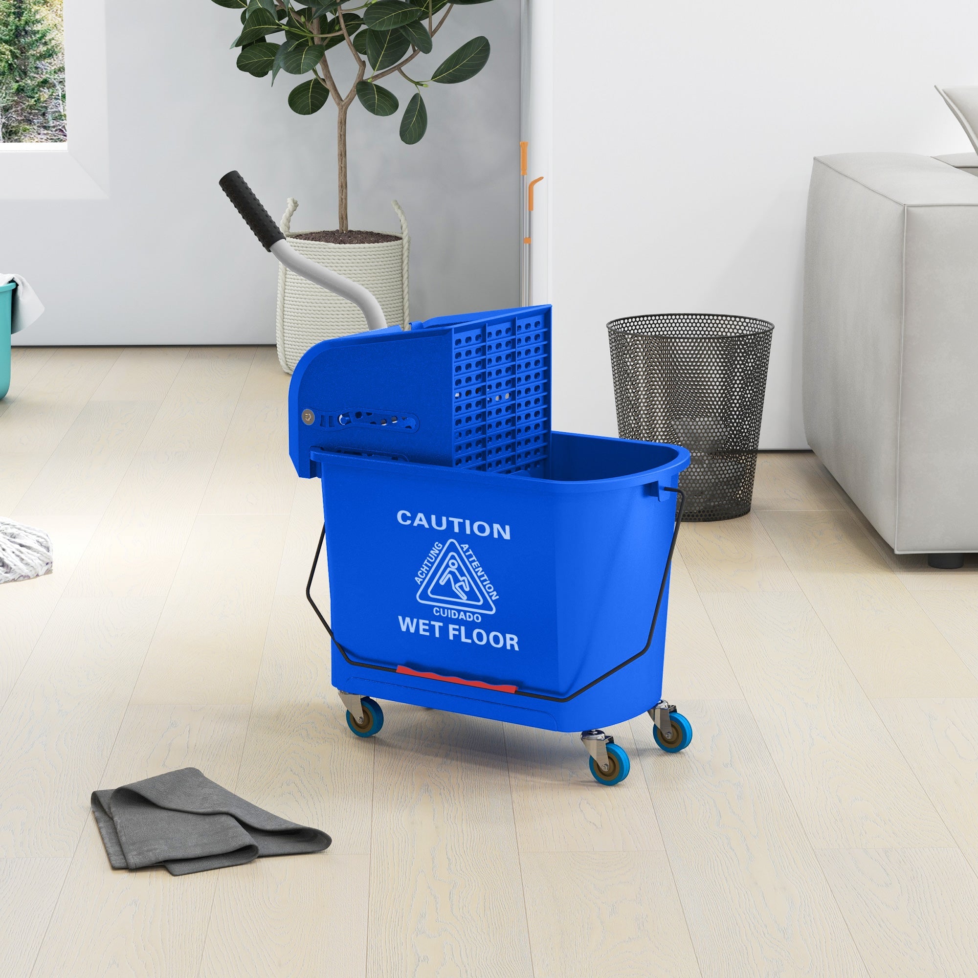 HOMCOM Mop Bucket with Wringer, Mop Bucket on Wheels for Floor Cleaning, 5 Gallon, Separate Dirty and Clean Water, Blue 