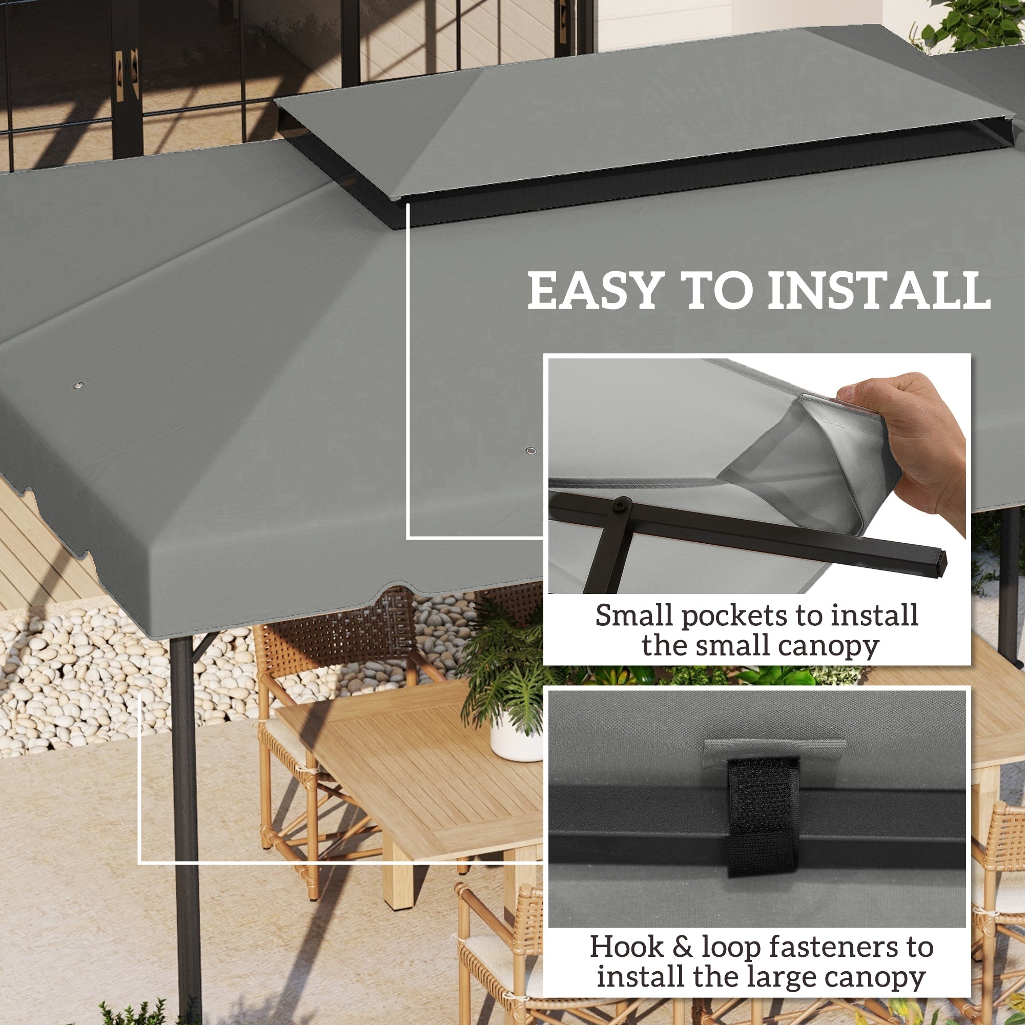 Outsunny 12.8' x 9.5' Gazebo Replacement Canopy, Gazebo Top Cover with Double Vented Roof for Garden Patio(TOP ONLY), Grey 