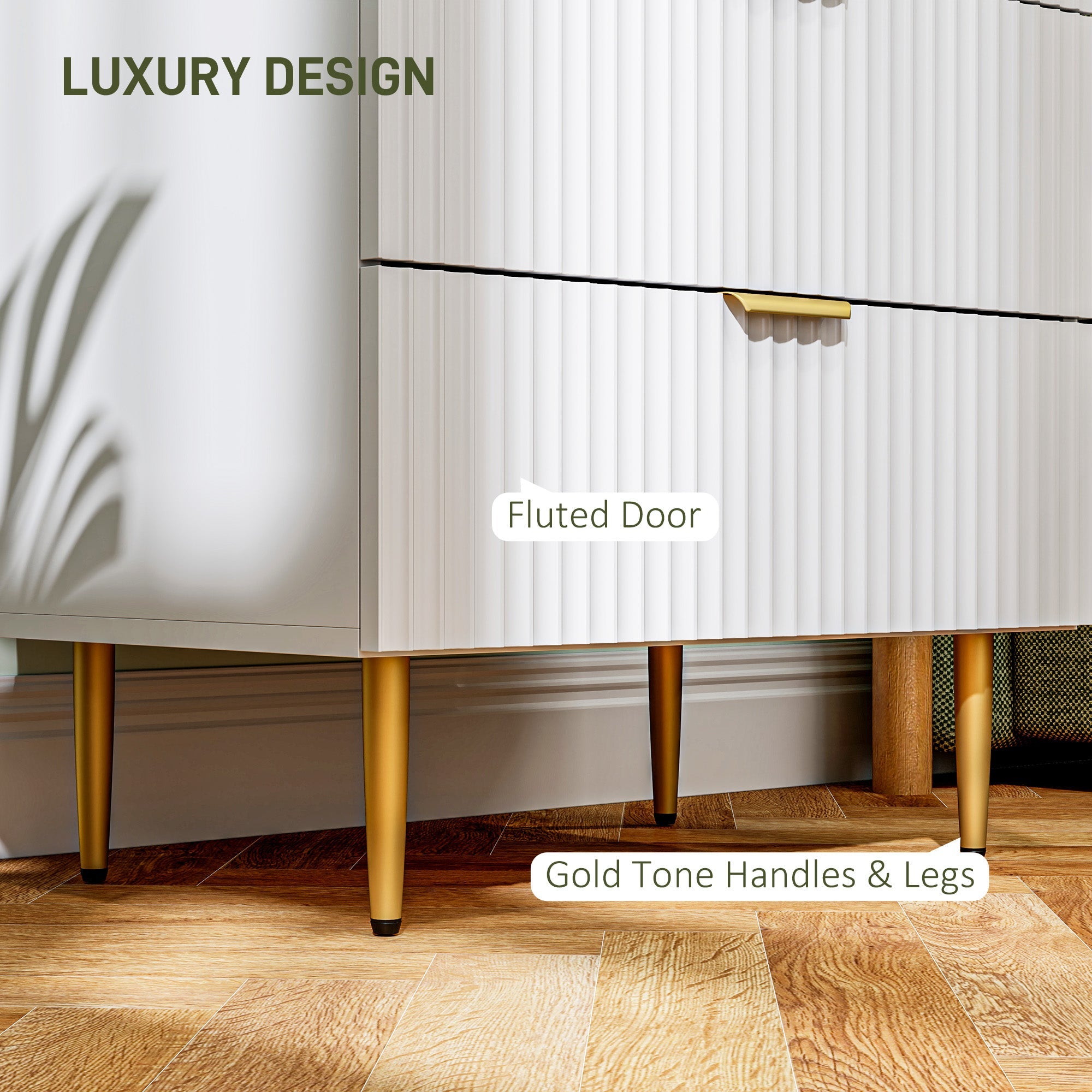 HOMCOM Modern Chest of Drawers 4 Drawer Dresser for Bedroom with Gold Legs and Handles, White 