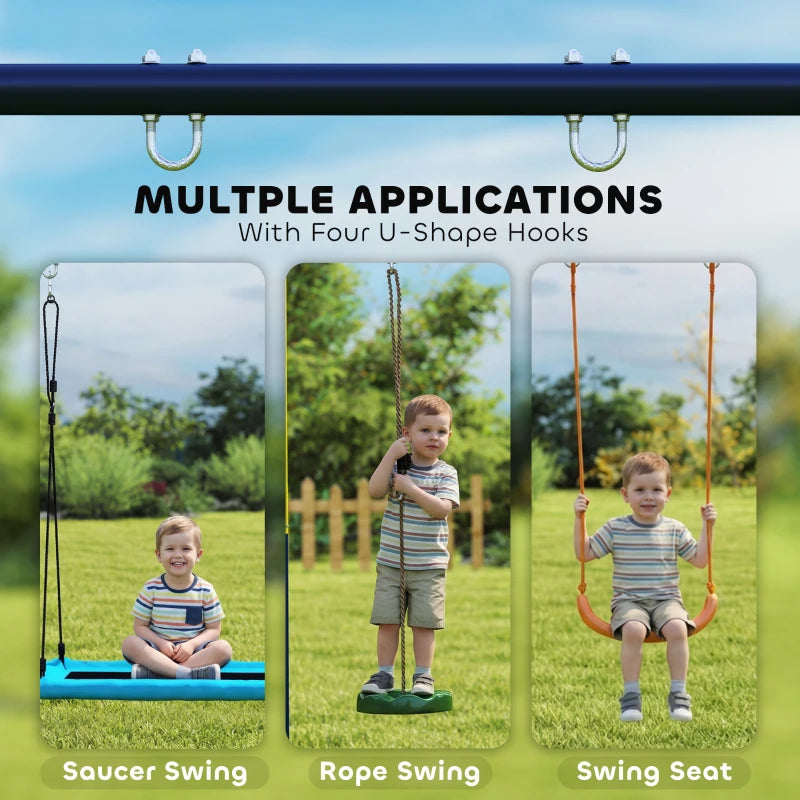 Qaba Kids Swing Set, Heavy Duty Metal 2 Seat Swing Stand Set with Ground Stakes, Supports 150 , Indoor Outdoor, Blue