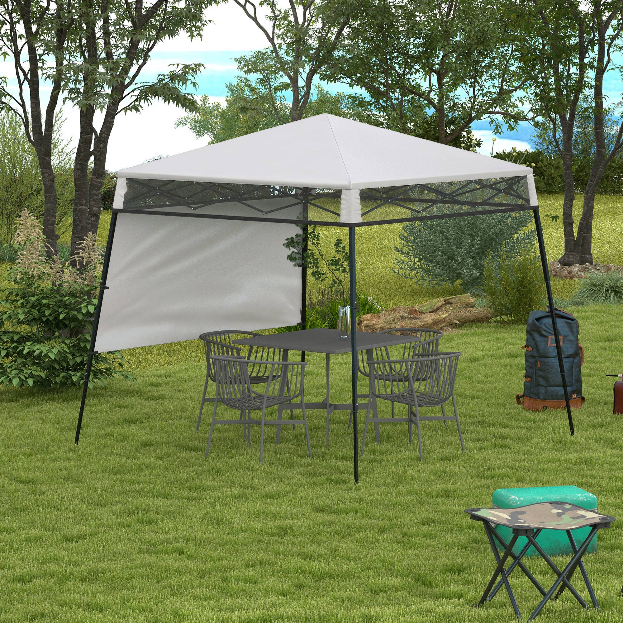 Outsunny 7'x7' Pop Up Canopy Gazebo Tent Backpack Adjustable Legs White 