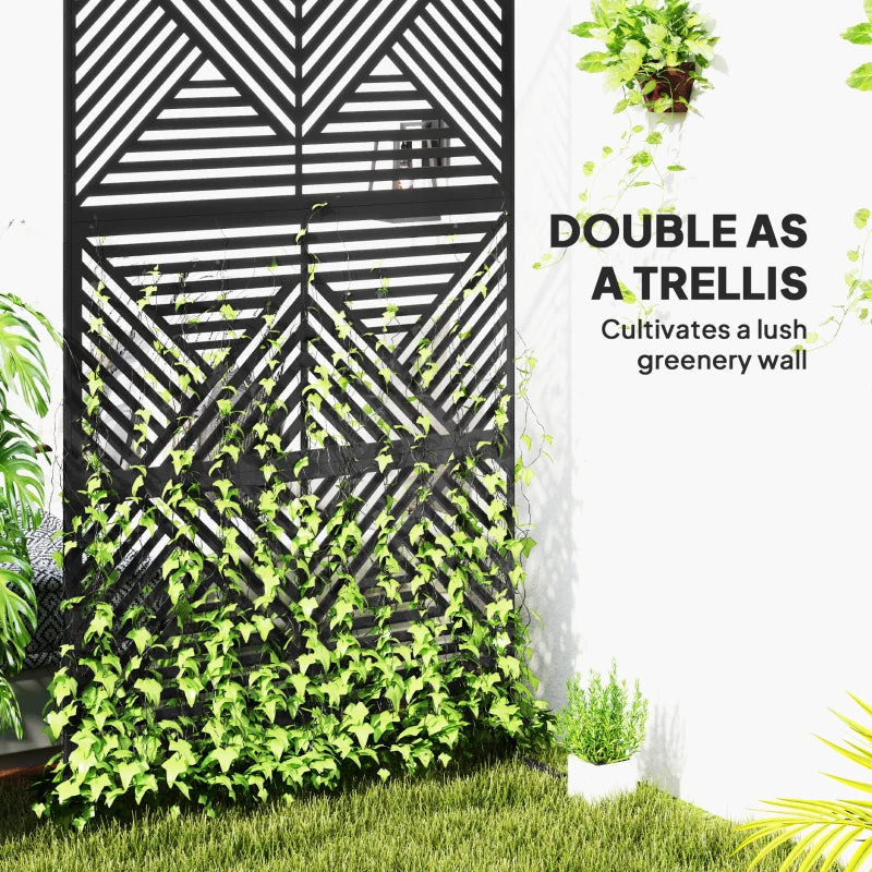 Metal Outdoor Privacy Screen, Freestanding Outdoor Divider with Stand, Decorative Privacy Panel, 78" x 48", Black