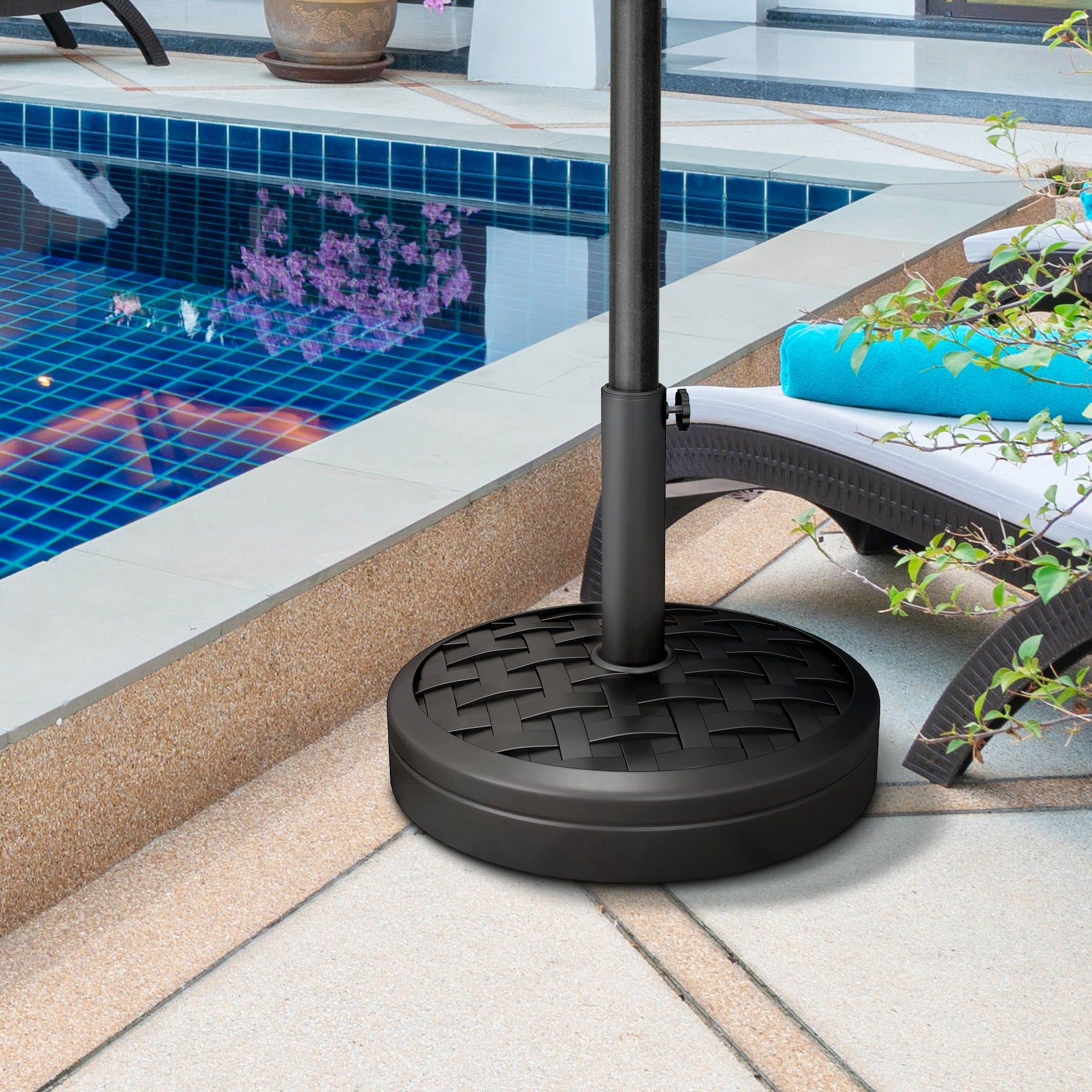 Outsunny 40lbs. Concrete Umbrella Base with Rattan Effect, Heavy Duty Parasol Stand for Outdoor Patio Umbrella, Black 