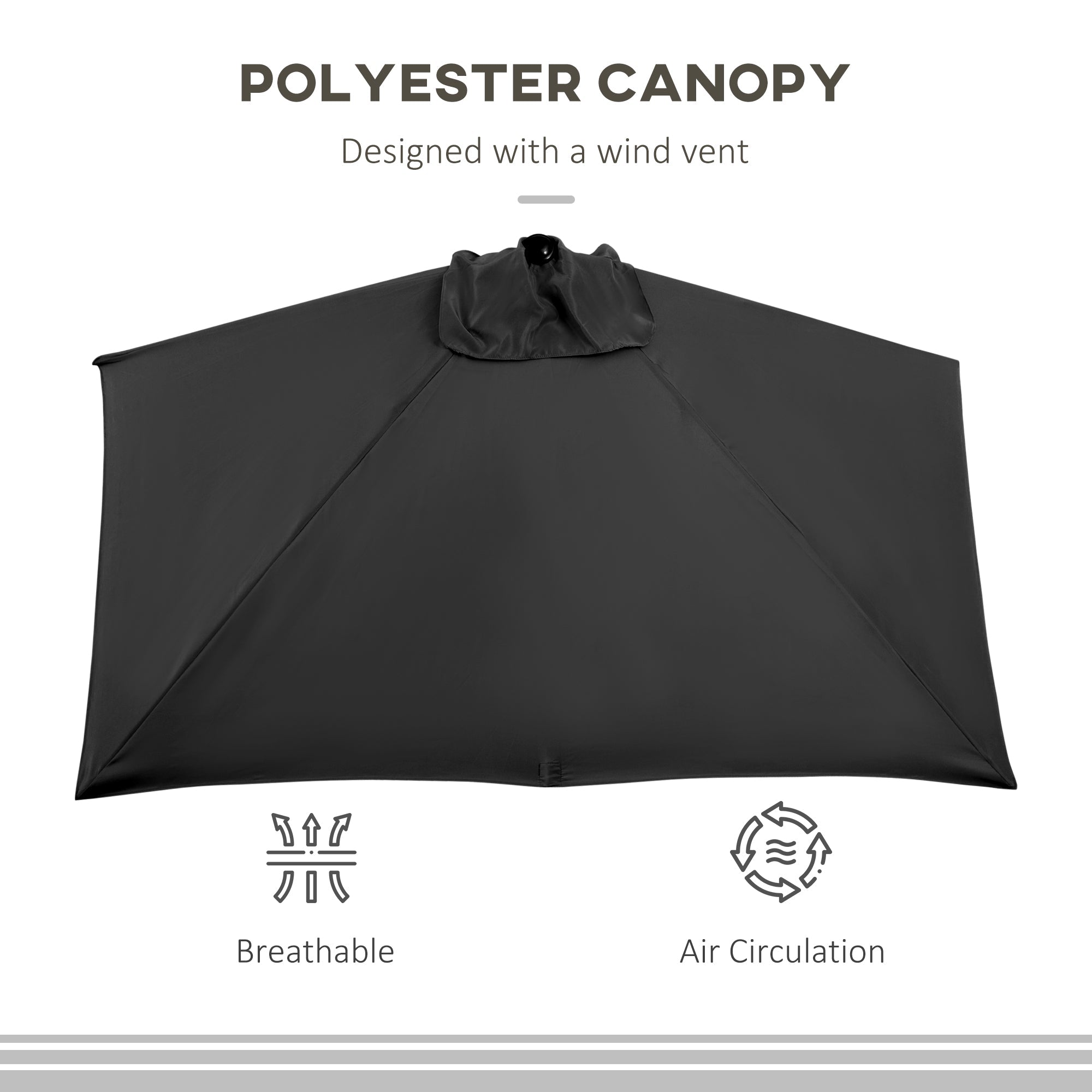 Outsunny 8ft Half Round Patio Umbrella Balcony Sun Shade Outdoor Parasol Garden Window Canopy 5 Ribs 