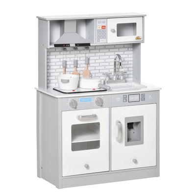 Qaba Kids Cooking Toy Set - Educational Pretend Kitchen with Sound & Light Effects, Ideal for 3-6 Years Old 
