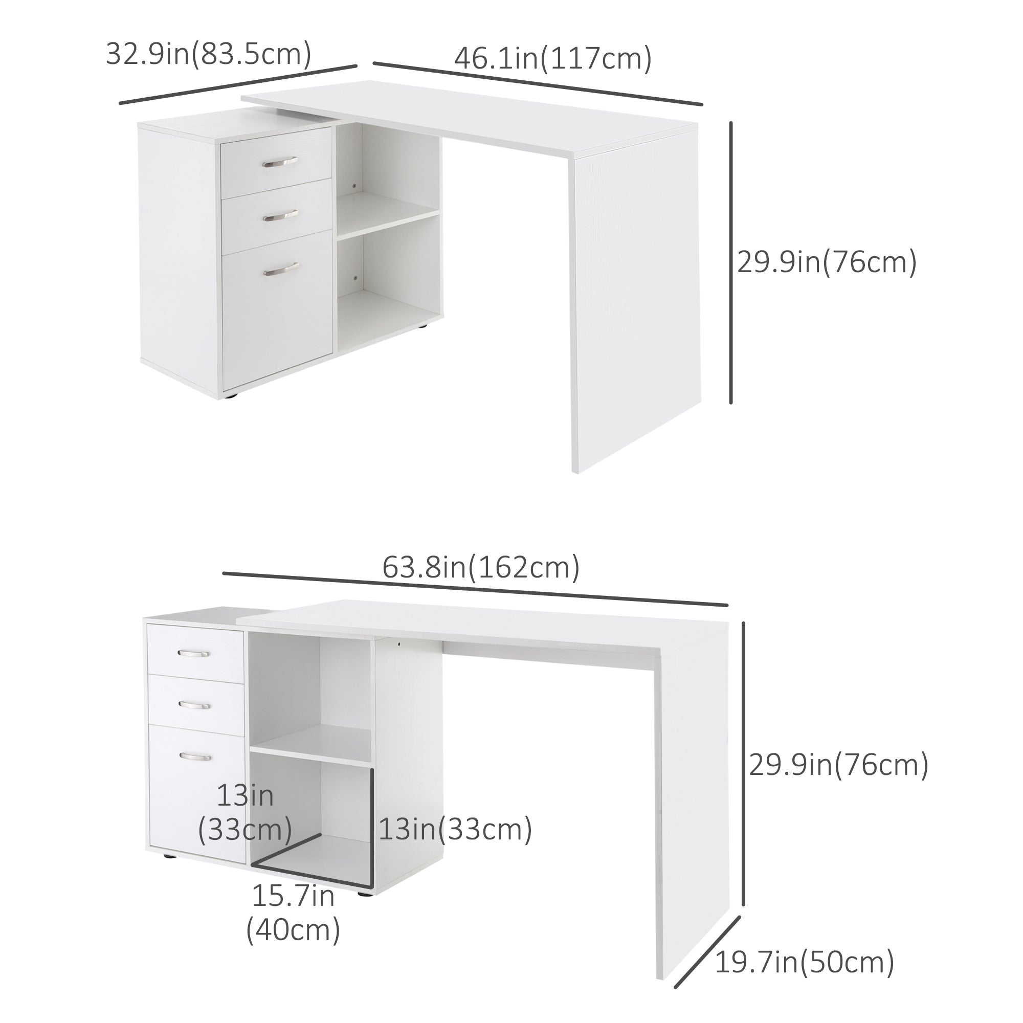 HOMCOM L-Shaped Desk Computer Corner with Storage Shelf Drawer White Home Office Workstation 